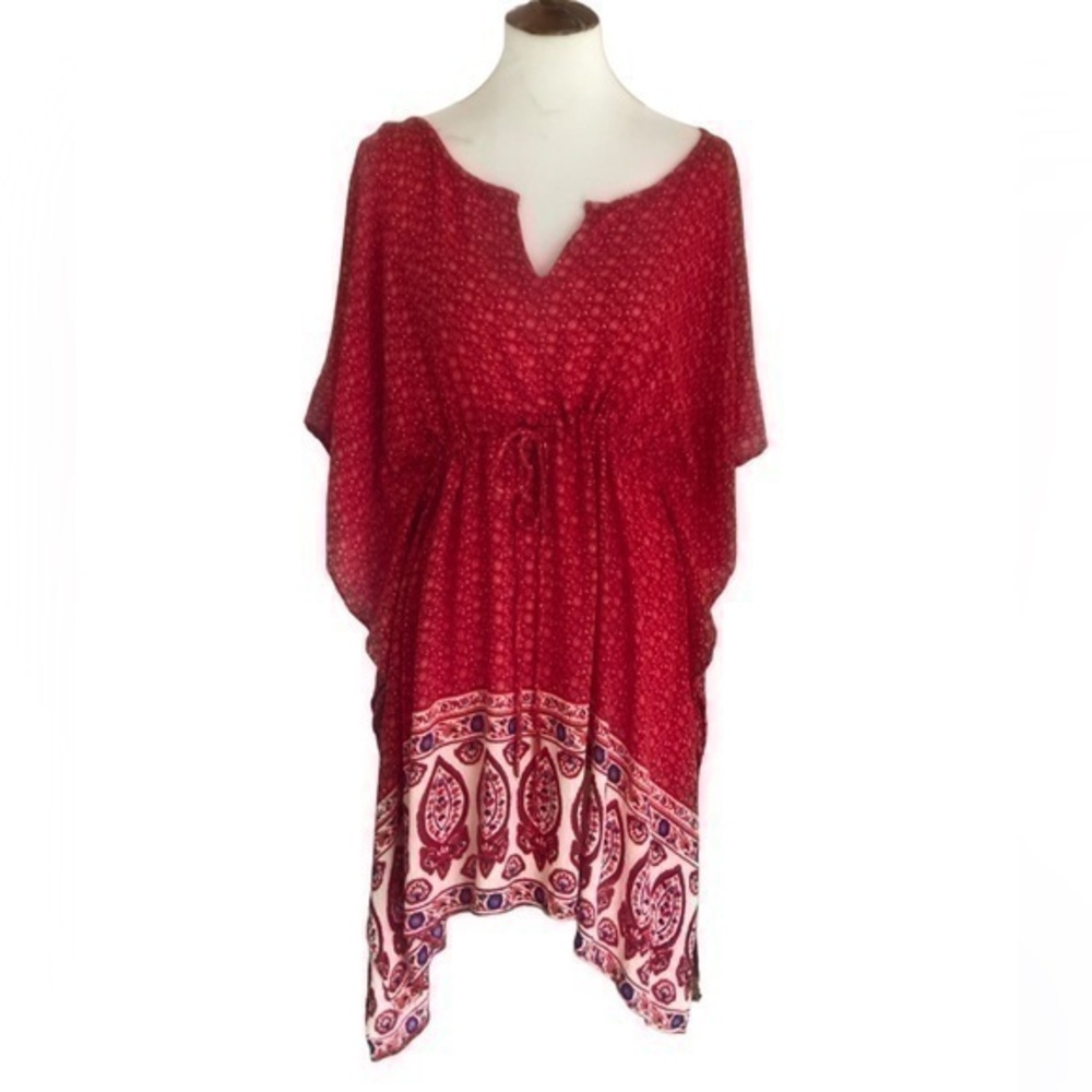 Red beach coverup tunic style dress